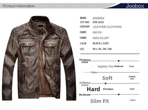 Tabella taglie e dettagli materiale per giacca da motociclista marrone in ecopelle uomo
