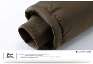 Olive green jacket detail showing windproof ribbed cuffs for warmth and insulation