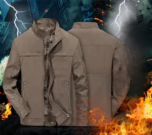 Detailed view of casual men's military style jacket with metal zipper and stand collar