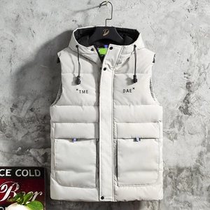 Men Hooded Puffer Vest Thickened Padded Gilet Winter Sleeveless Jacket Windproof Warm Outerwear Streetwear Casual Waistcoat