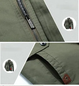 Détails de la fermeture éclair en métal et de la poche latérale sur la veste en coton