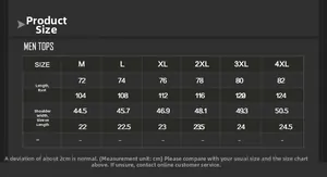 Detailed size chart for men cotton short sleeve shirt showing measurements M to 4XL