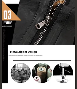 Detailed macro view of black leather motorcycle jacket with premium metal zipper design