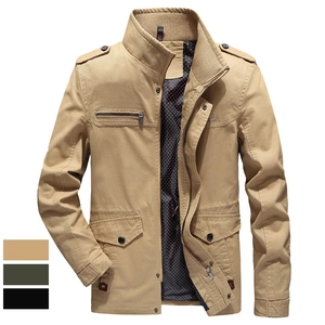 Veste en Coton pour Hommes Extérieur Col Montant Militaire Décontracté Coupe-vent Slim Fit Lavé Manteau de Mode Masculine