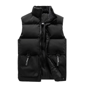 Gilet matelassé noir pour hommes avec col montant et rubans latéraux décoratifs
