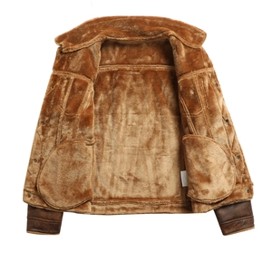 Men's winter faux leather shearling jacket with warm fleece lining and turn-down collar