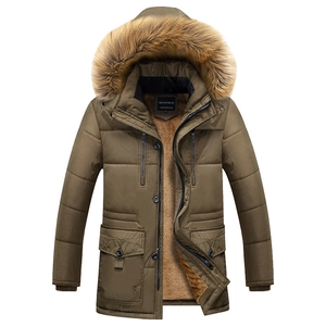 Men's winter padded parka jacket with faux fur collar and warm fleece lining