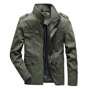 Veste militaire robuste en toile de coton pour homme, vert olive avec détail de col montant