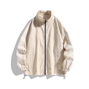 Men's Casual Stand Collar Jacket Cotton Polyester Windbreaker With Paisley Print Sleeves Loose Fit Zip Up Streetwear Outerwear
