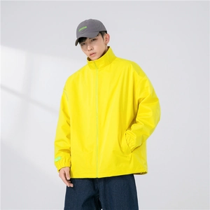 Men's bright yellow casual windbreaker jacket with stand collar for autumn sports style