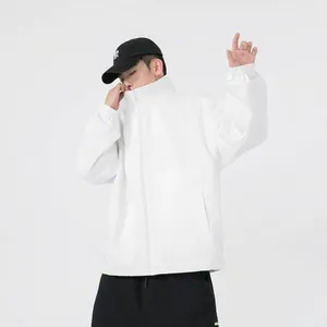 Men's casual white windbreaker jacket with stand collar and elastic cuffs for autumn