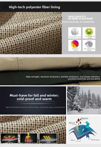 Macro view of windproof cotton jacket fabric with warm plaid lining and elastic texture