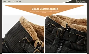 Detail of faux leather jacket collar with shearling lining and ribbed knit trim