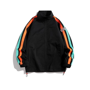 Men's loose sport jacket with stand collar and orange mint green side stripes