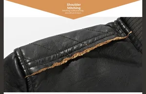 Close-up of diamond quilted shoulder stitching on black leather jacket with warm fleece lining