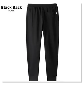 Back view of men's black joggers featuring elastic waistband and functional square pocket