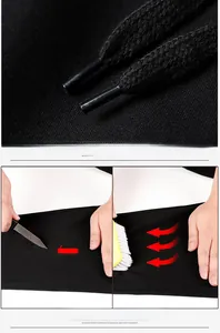 Detail showing high-quality black knitted fabric with durable drawstring and metal tips