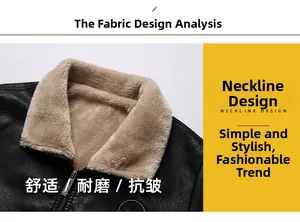 Detailaufnahme einer Herren Lederjacke in Schwarz mit beigem Kunstfellkragen und Innenfutter
