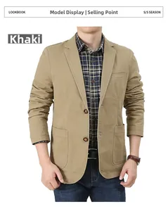 Dettaglio della giacca casual in cotone kaki da uomo con grandi tasche e revers classici