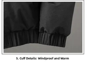 Dettaglio dei polsini elastici antivento sul piumino invernale da uomo in twill