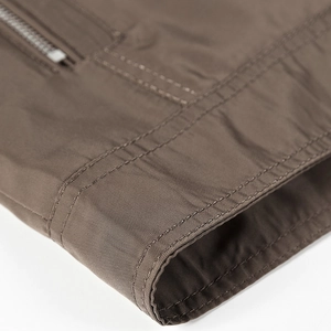 Brown casual military style jacket with premium canvas texture and metal zipper detail