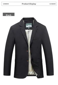 Dettaglio del blazer casual da uomo in cotone nero con revers a dente e ampie tasche