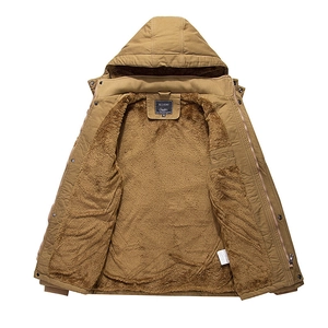 Parka invernale da uomo kaki con calda fodera in pile giallo e cappuccio regolabile