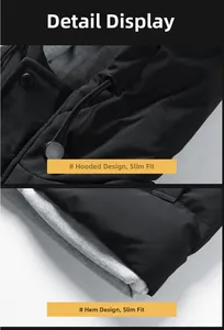 Dettaglio del cappuccio con coulisse e dell'orlo su un gilet nero casual slim da uomo