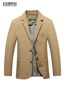 Dettaglio del blazer casual kaki con revers a lancia, due bottoni e fodera interna