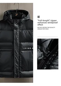Détail du gilet matelassé noir en nylon brillant avec fermeture à glissière coupe-vent