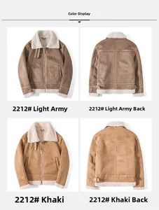 Detaillierte Vorder- und Rückansicht der gefütterten Lammfell-Fliegerjacke in Khaki