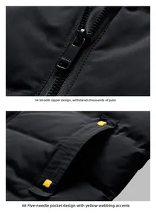 Close-up of durable fashion metal zipper and reinforced pockets on men's winter vest