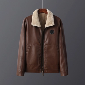 Herren Kunstlederjacke Mit Fleecegefüttert Winter Warm Moto Biker Mantel Reverskragen Casual Sherpa Trim Bomber Style
