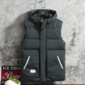Gilet Imbottito Con Cappuccio Casual Da Uomo Tinta Unita Giacca Senza Maniche Trapuntata Per Inverno All'aperto Caldo Antivento