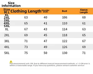 Detailed size chart for men's casual jacket showing length, chest, and shoulder measurements