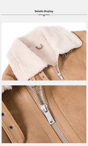 Detailaufnahme der Winter-Bikerjacke mit Lammfellkragen und Metallreißverschluss-Details