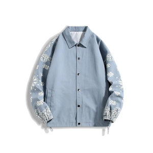 Men Casual Polyester Paisley Print Sleeve Jacket Streetwear Color Block Patchwork Windbreaker Outwear Autumn Men Coat