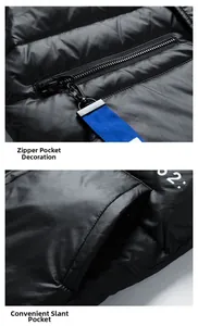 Détail du gilet matelassé noir avec poches zippées et motif graphique imprimé blanc