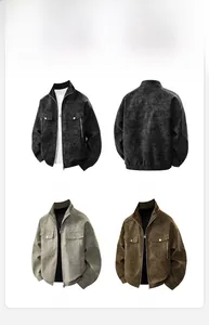 Detaillierte Ansichten der matten PU-Lederjacke für Herren mit Taschen und Stehkragen
