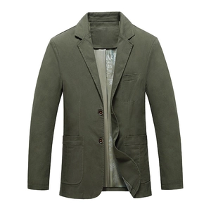 Blazer décontracté pour homme en coton vert olive avec trois poches plaquées et boutons
