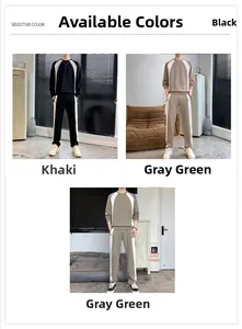 Mens casual tracksuit set with sweatshirt and joggers in black khaki and grey-green