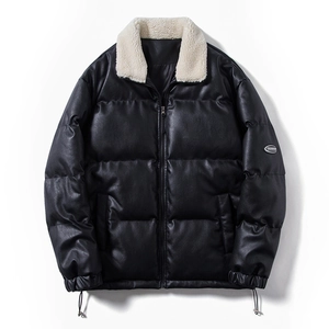 Men Casual Loose PU Leather Jacket With Faux Lamb Wool Collar Thick Padded Warm Streetwear Windproof Winter Jacket For Men