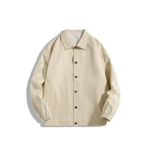 Cream loose fit jacket for men featuring paisley print sleeves and drop shoulder style