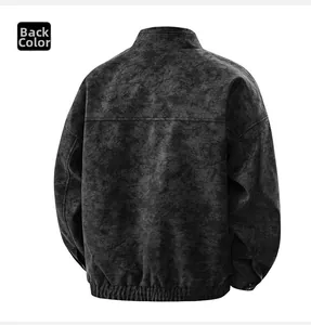 Rückansicht der Vintage Herren-PU-Lederjacke mit Stehkragen und elastischem Saum