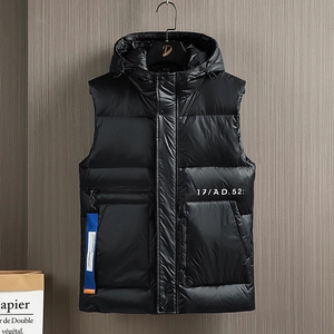 Gilet Matelassé à Capuche pour Hommes Chaud 90% Duvet de Canard Blanc Veste sans Manches Brillante Matelassée Urban Casual Fashion