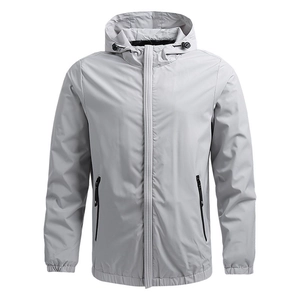 Men's Hooded Lightweight Jacket Windproof Casual Sporty Outerwear Polyester Zipper Pockets Elastic Cuffs Coat For Spring Autumn