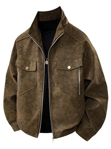 Herren American Vintage Stehkragen Workwear Jacke Faux Wildleder Mantel Winddicht Wasserabweisend Casual Outerwear Top