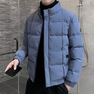 Piumino invernale da uomo in blu-grigio con collo alto e trapuntatura classica calda