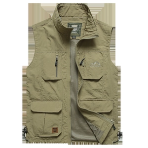 Men Outdoor Functional Multi-Pocket Vest Lightweight Nylon Mesh Lining Utility Waistcoat Stand Collar Fishing Sleeveless Jacket