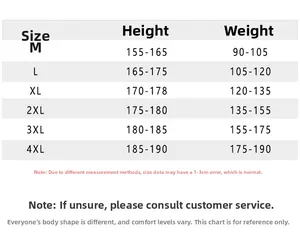 Guide des tailles détaillé pour ensemble de survêtement en coton homme de M à 4XL